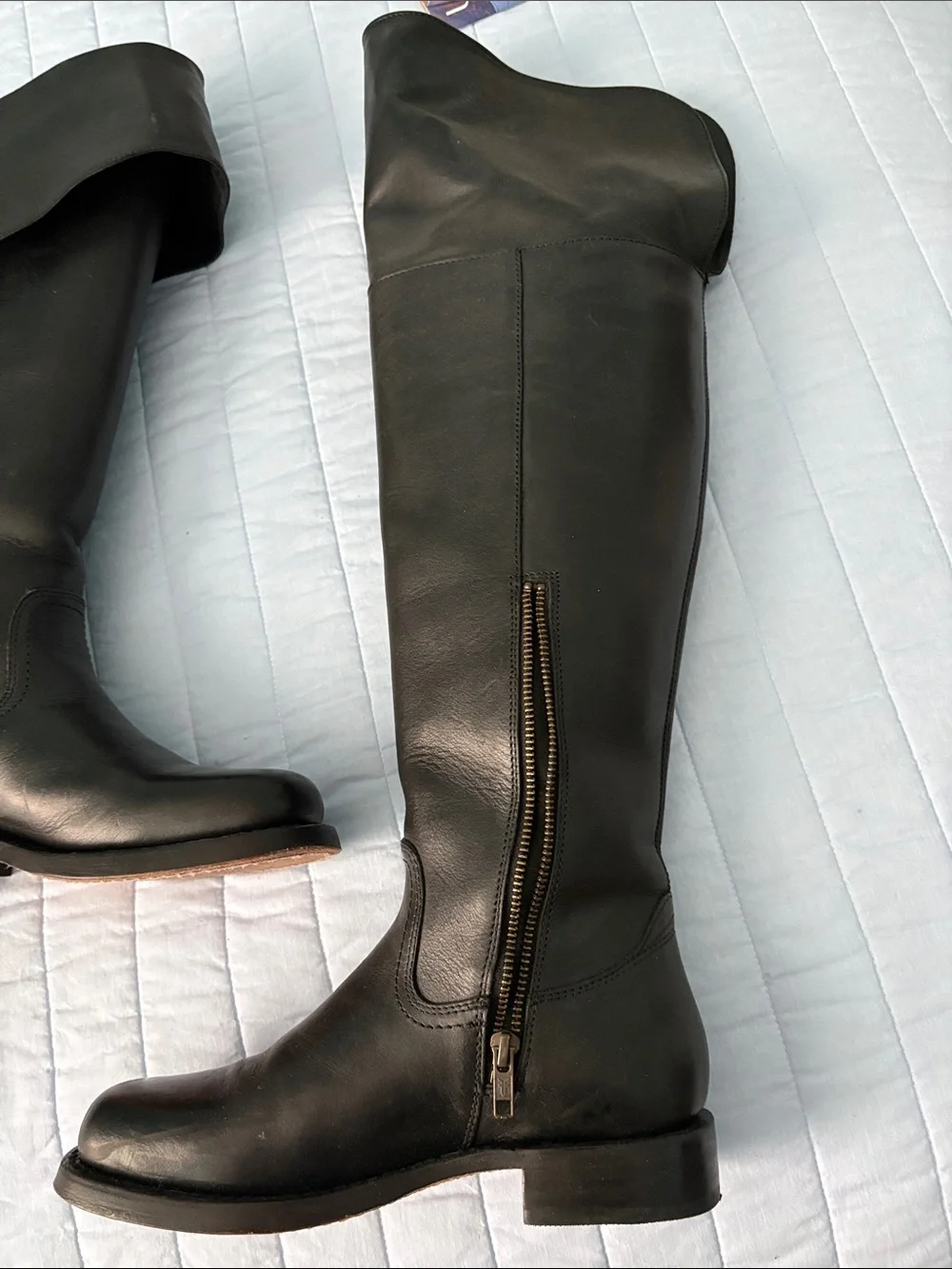FRYE Black Leather OTK Riding Boots with Side Zip